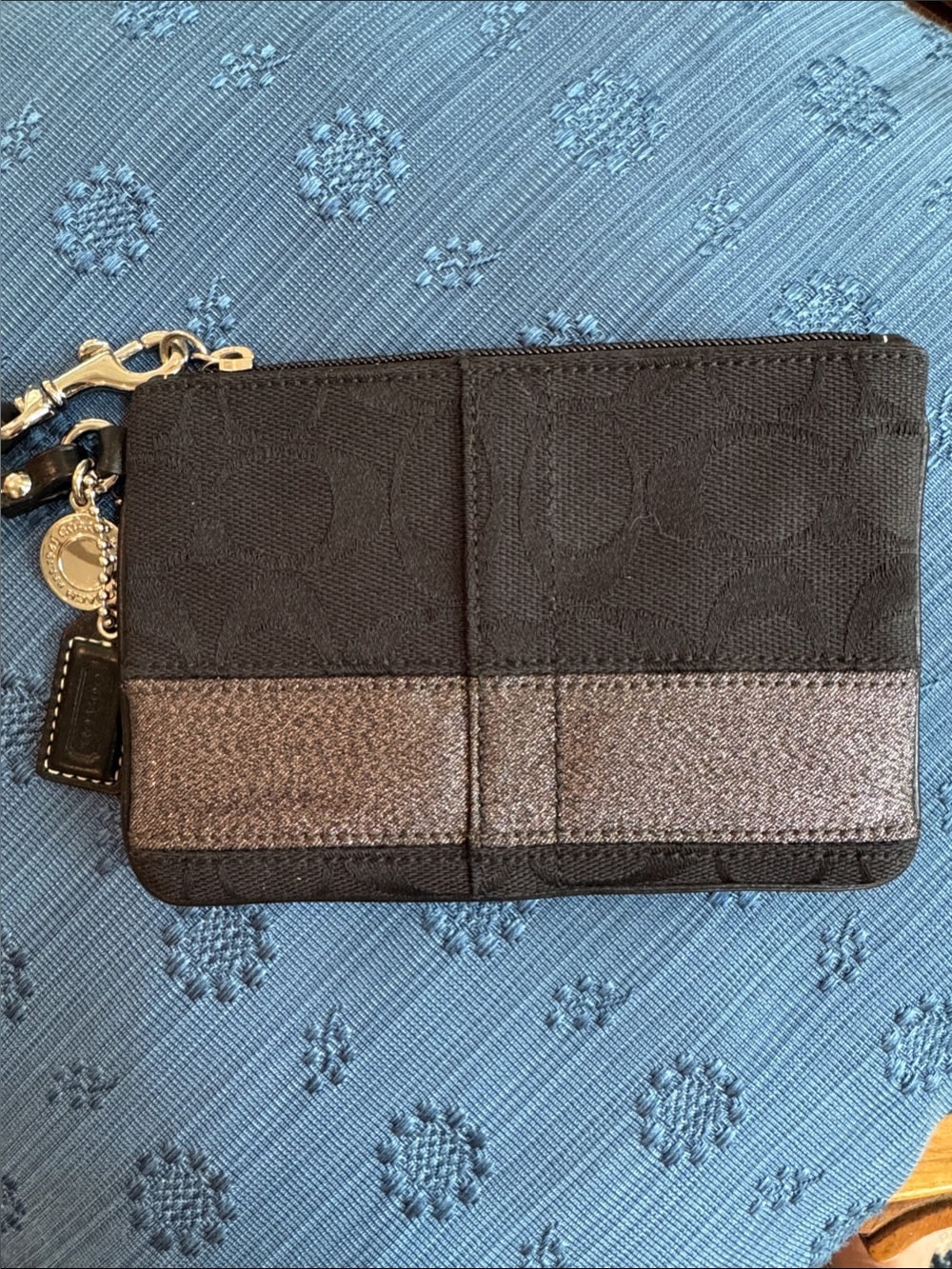 Coach Legacy 2007 Black Wristlet with Metallic Accent Stripe